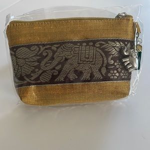 Elephant 100% Silk Thai Coin Bag Gold Silver 1000 Road Thailand Clutch GIFT NEW